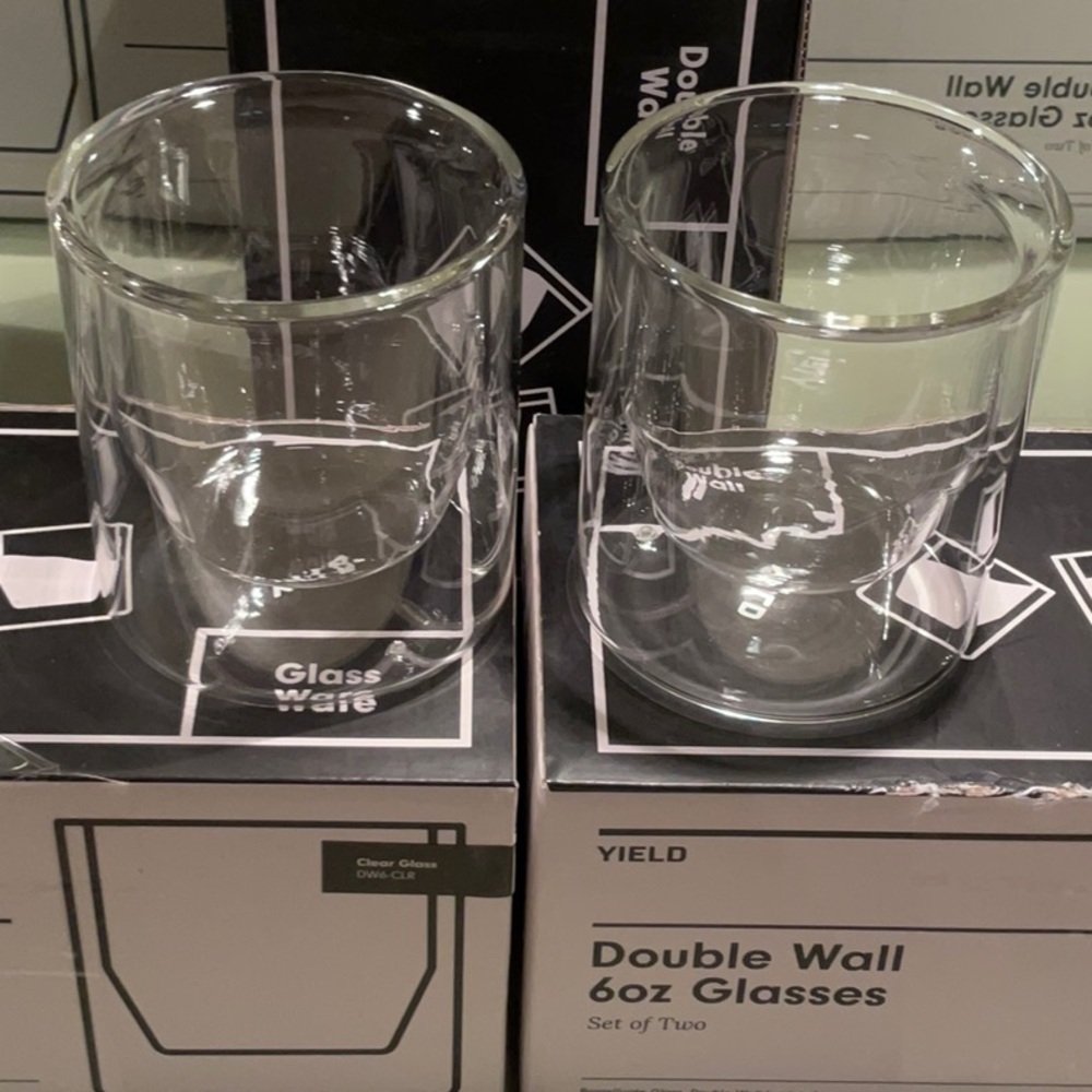 3 sets of Fabulous & fun double wall glasses by YIELD!  3 sets of 2.  Mint.